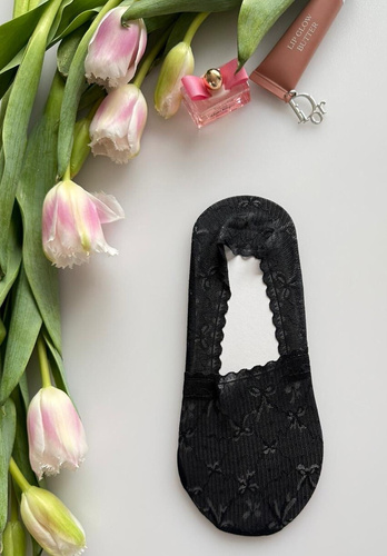 Baleriny damskie Magnetis Kokardka Mini z koronką i silikonem – niewidoczne stopki black