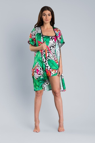DORITA  Szlafrok Damski Satynowy  Italian Fashion- druk/zielony