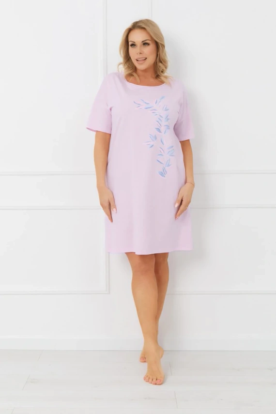 Koszula nocna damska ERULA Italian Fashion bawełna jersey krótki rękaw- różowa