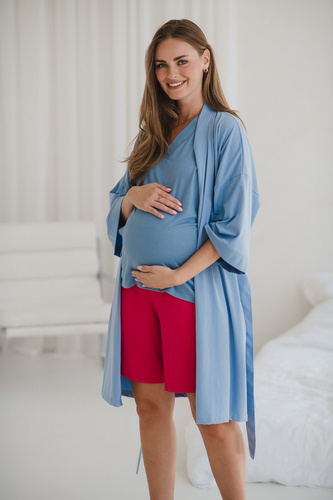 Szlafrok ciążowy Milk&Love błękitny– bawełna z elastanem, komfortowy, rękaw 7/8