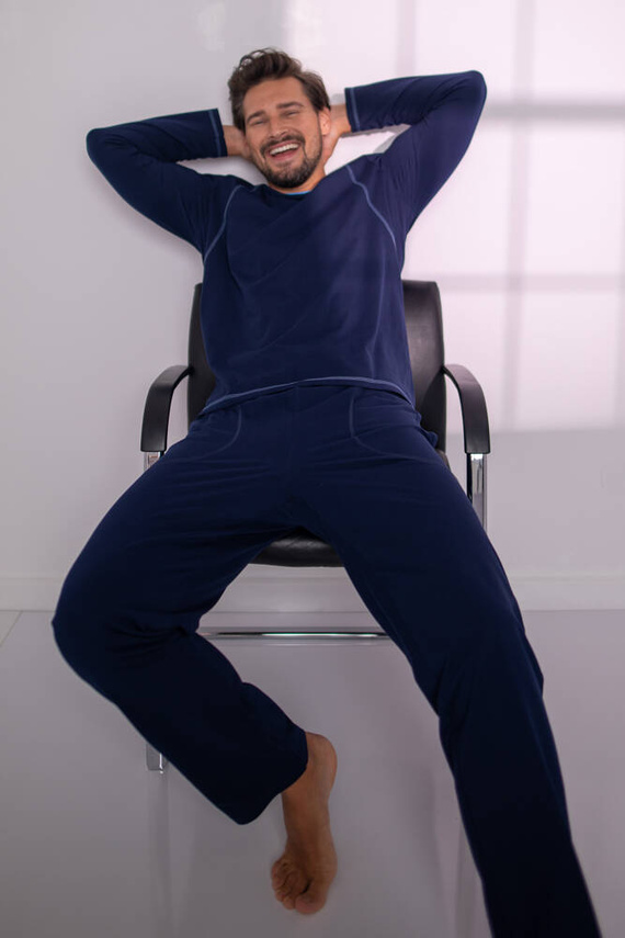 Salomon Piżama Męska długi rękaw, długie spodnie Italian Fashion - granatowy/niebieski