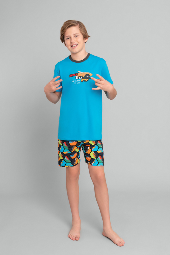 Komiks Piżama chłopięca krótki rękaw, spodnie Italian Fashion - turkusowy/druk
