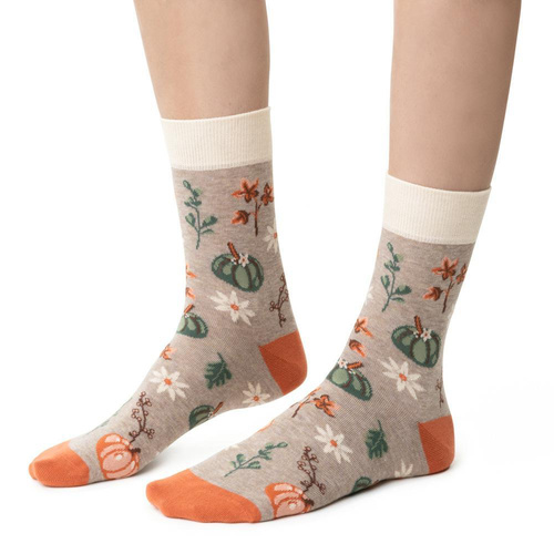 Skarpetki damskie Steven Planeta Ziemia art.017 beżowy melanż 045– bawełna, wzory, komfort