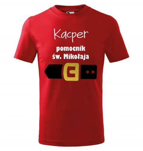 "Pomocnik św. Mikołaja" Koszulka dziecięca krótki rękaw świąteczna Moocha czerwony