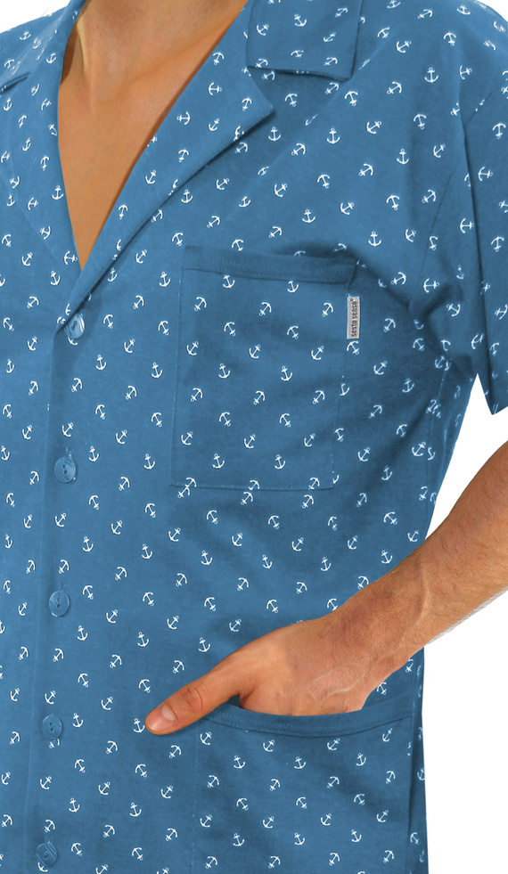 Rozpinana piżama męska długi rękaw Sesto Senso - kotwiczki jeans 
