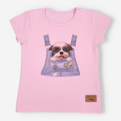 KAR-4004/ROZ T-shirt dziewczęcy z krótkim rękawem Lagarto Verde różowy