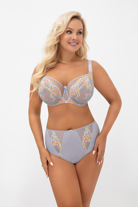 Gorsenia G015 Flora Biustonosz Soft K496 na Duży Biust Haft Tiul Szary