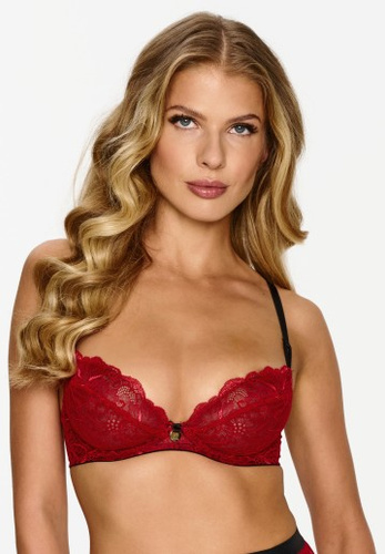 2634 Biustonosz Lupoline – czerwony koronkowy na fiszbinach