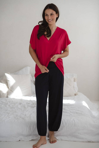 Moon bambusowa bluzka od piżamy ciążowej do karmienia krótki rękaw Milk&Love malinowy