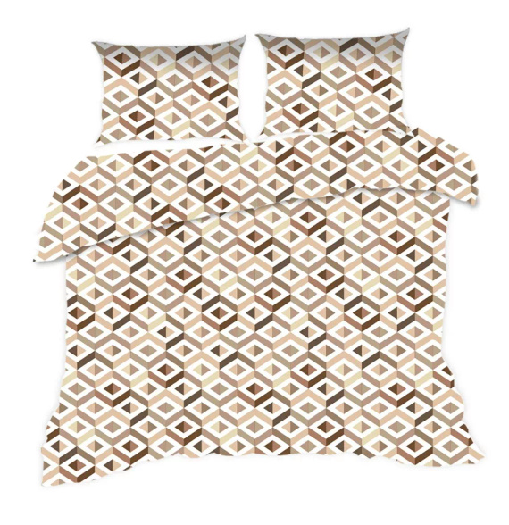 1760N Pościel bawełniana Classic E24 Karo geometria beżowa– 100% bawełna, trwała, kolorowa, komplet 2-częściowy