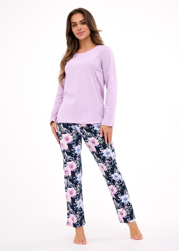 Natalie 145/462 Piżama damska Cornette wrzosowy– bawełna, długi rękaw, styl i wygoda na co dzień