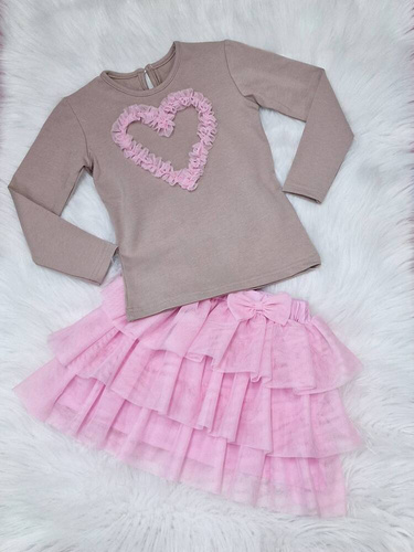 Mia Bluzka długi rękaw Bambarillo beżowy różowe serce