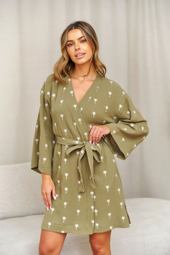 Szlafrok damski Doctor Nap 7418 muślin bawełniany – oliwkowy kimono