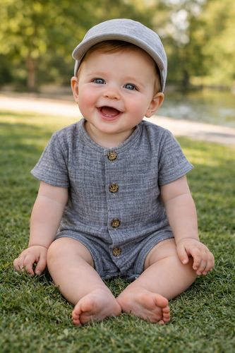 Rampers niemowlęcy Just Muslin 02235RN Makoma navy– muślin 100% bawełna, krótki rękaw