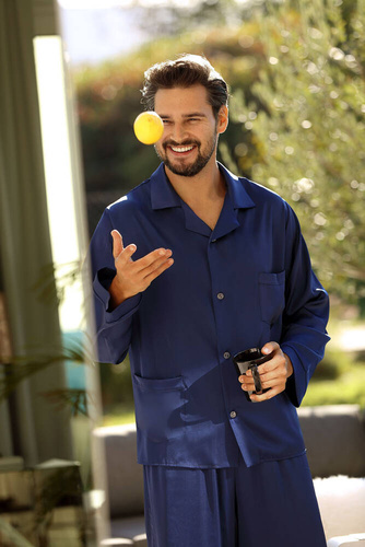 Lukas Piżama Męska Satyna - granatowy