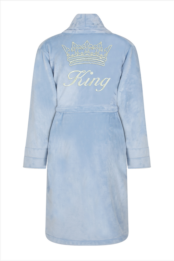 King + Korona Szlafrok męski polarowy ByShelly - błękitny/srebrny