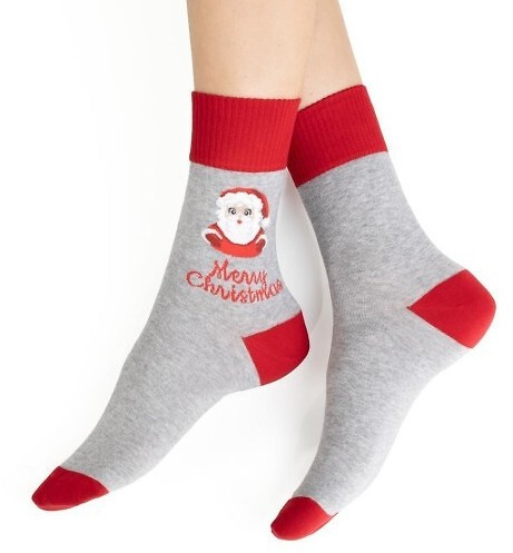 ART.136 Skarpety świąteczne damskie Steven melanż szary 142– bawełniane, ciepłe, zimowy wzór