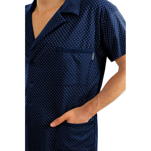 Rozpinana Piżama Męska krótki rękaw Sesto Senso - kotwiczki granat