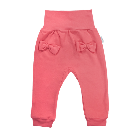 SKB010 Basic Spodnie dziewczęce z kokardkami Mamatti - koralowy