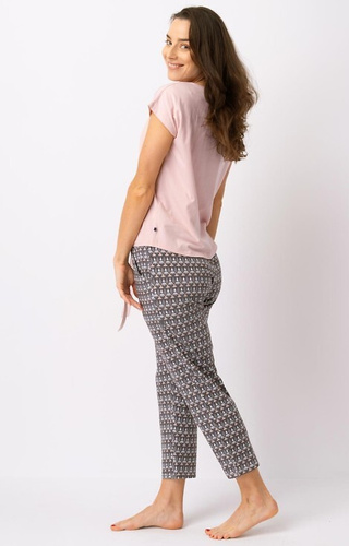 LNS 722 Piżama Damska bawełniana Key - pudrowy-mocca 