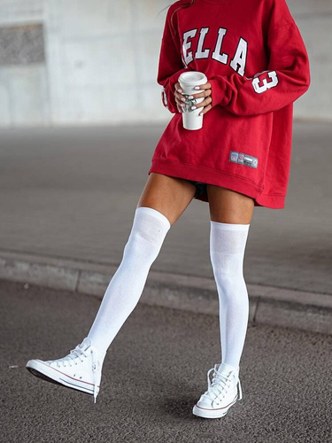 0293 Gładkie Zakolanówki damskie Milena biały