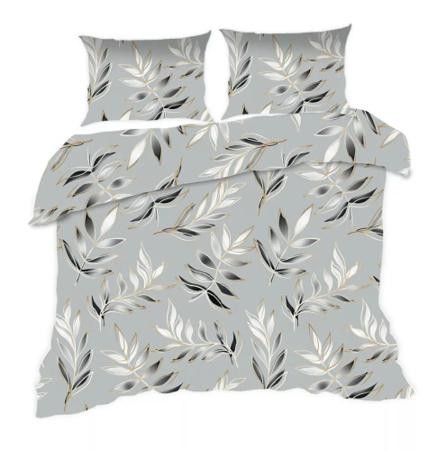 1745N Pościel bawełniana Classic E24 Karo liście szara grafitowa – 100% bawełna, trwała, kolorowa, komplet 2-częściowy