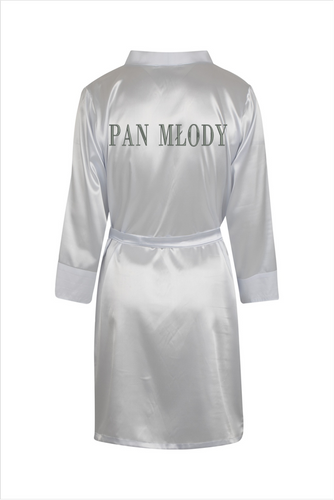 Pan Młody Szlafrok męski satynowy ByShelly - biały/srebrny