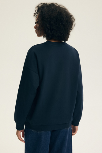 Bluza damska Dessie Henderson bawełniana ocieplana z nadrukiem - granatowa