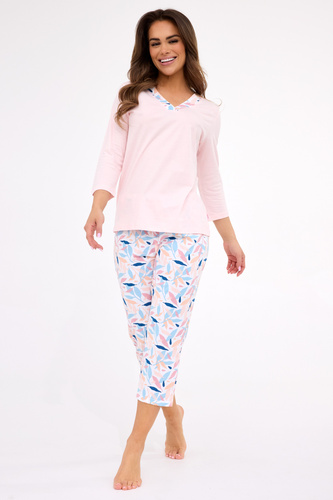 389/455 Nancy Cornette – damska piżama bawełniana, różowa, 3/4 rękaw i spodnie