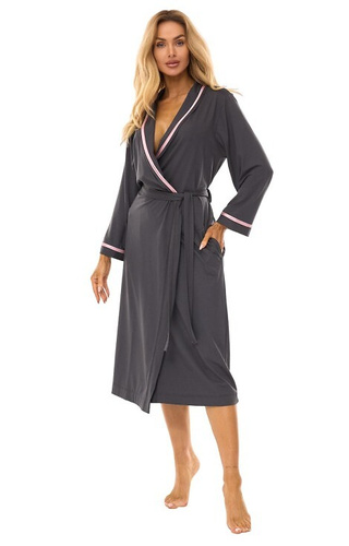2506 Szlafrok damski długi z wiskozy L&L grafitowy  – lekki, oddychający