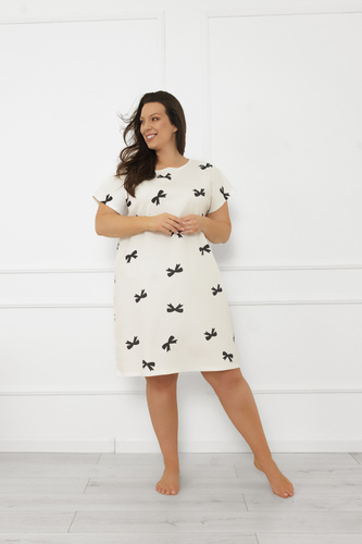 Koszula nocna damska Figaro – ecru, bawełna, krótki rękawItalian Fashion