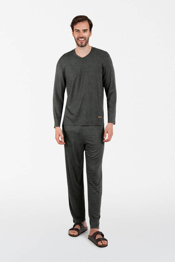 Akord Piżama Męska długi rękaw, długie spodnie Italian Fashion - c.melanż