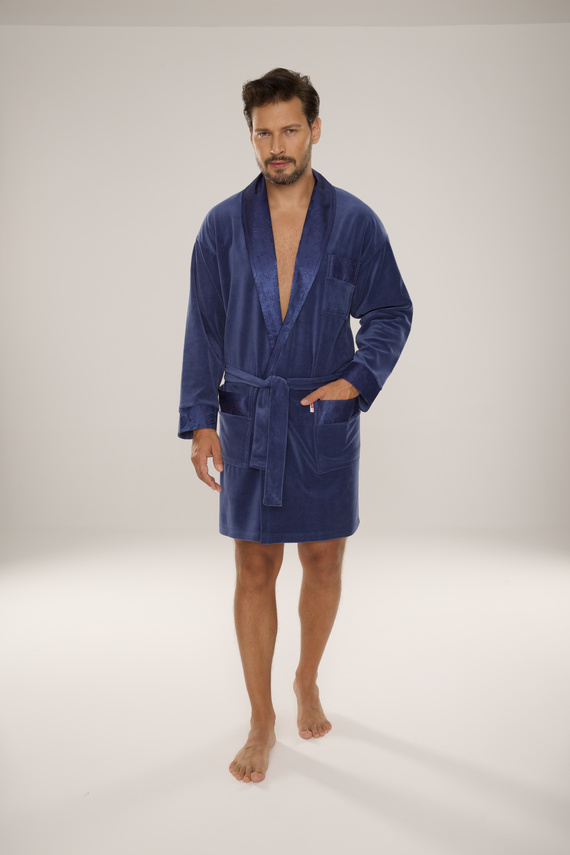 866 Noble Szlafrok męski welurowy De Lafense – krótki, elegancki, bawełna - jeans