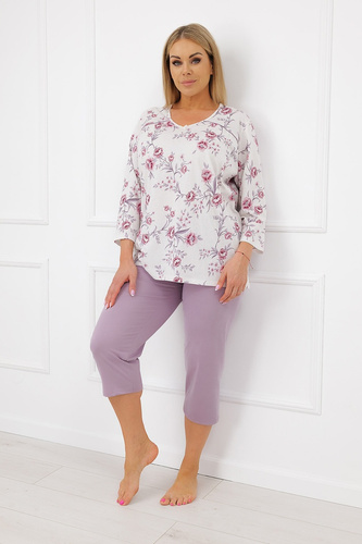 Italian Fashion Mariella Piżama damska 100% bawełna 3/4 kwiaty
