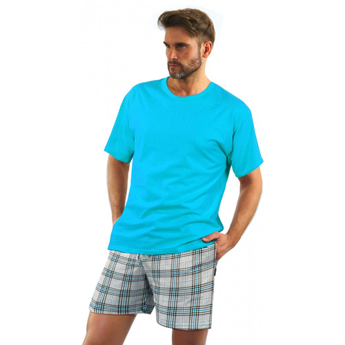 2379/27 Piżama Męska, krótki rękaw i spodenki Sesto Senso - turkusowy