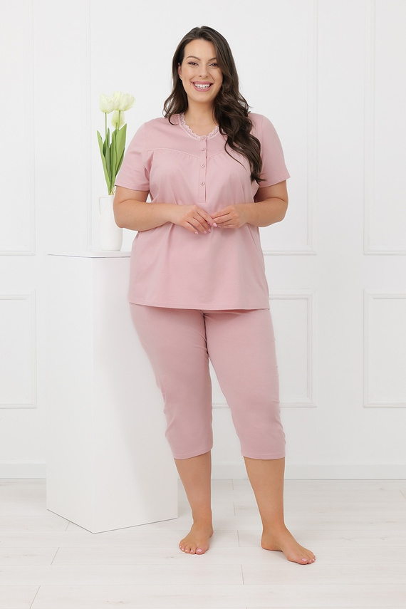 Hemaria Italian Fashion piżama damska bawełniana 3/4 plus size-różowy