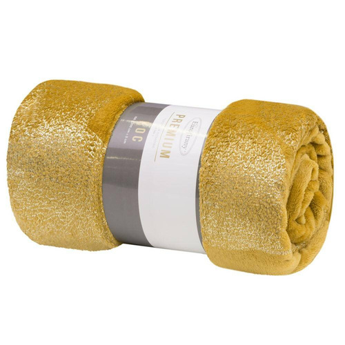 Ginko 2 Koc narzuta z mikrofibry z błyszczącym nadrukiem liści Eurofirany miodowy