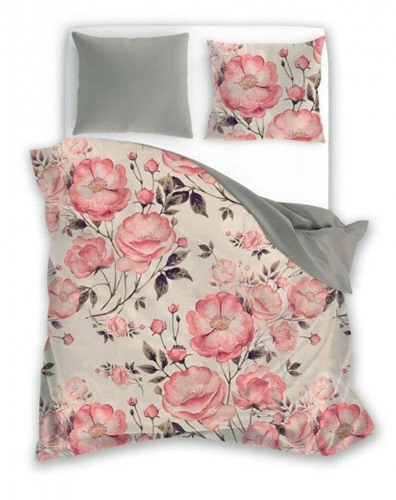 Eufloria 012 Pościel bawełniana kwiaty liście dwustronna Faro biały