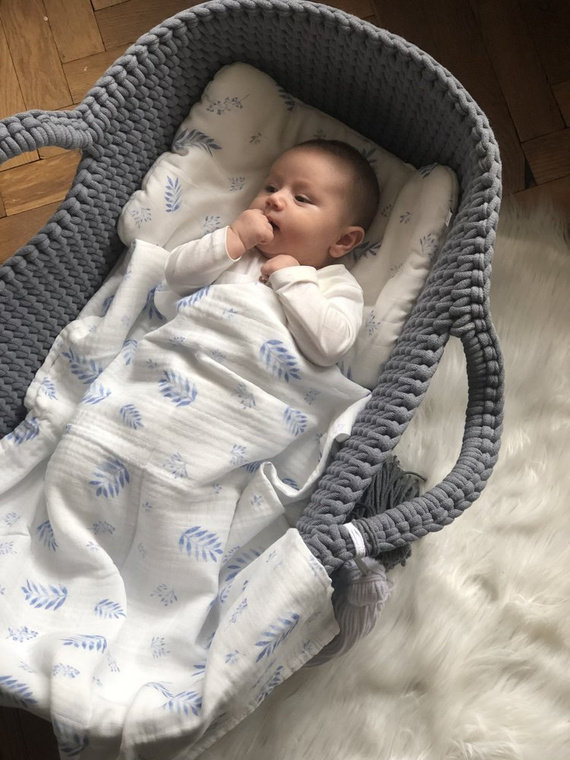 Poduszka muślinowa Blue leaves Yosoy - niebieski