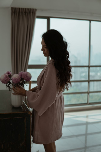 Sepia Rose Kimono muślinowe szlafrok Makaszka | 100% bawełna, lekki i przewiewny