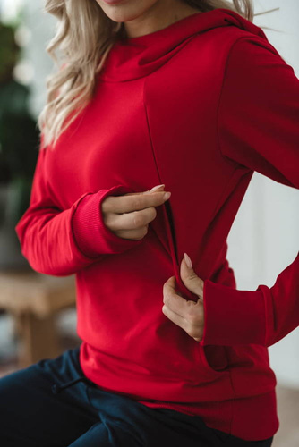 Milk Please bluza do karmienia Milk&Love z kapturem czerwony
