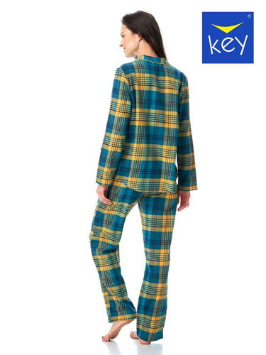 LNS 407 Flanela Bawełniana Piżama Damska Key - zielony/kratka