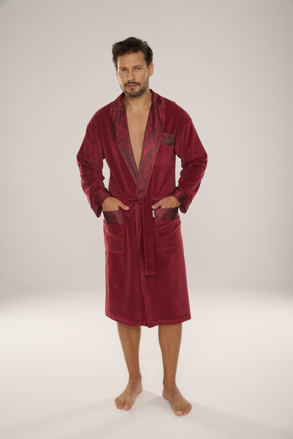 868 Noble Szlafrok męski welurowy De Lafense– elegancki, miękki, premium, burgund