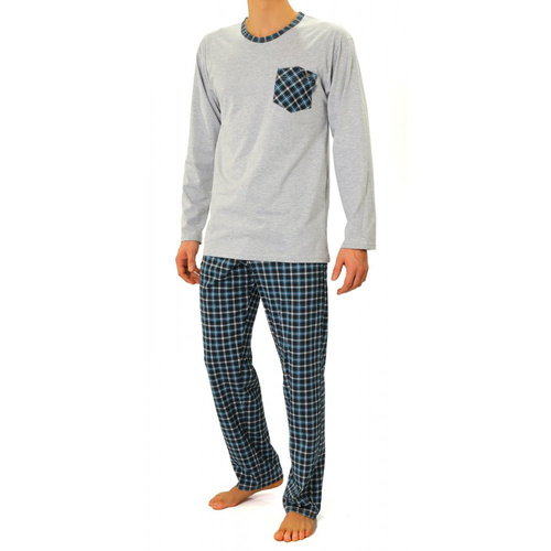 04 Piżama Męska długi rękaw i spodnie Sesto Senso - turkusowy