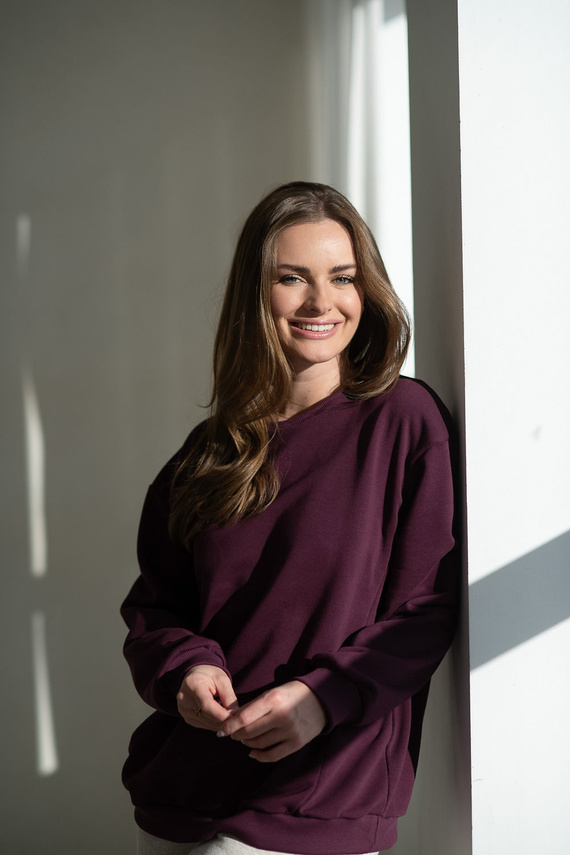 Milk It Easy! Bluza ciążowa i do karmienia Mauve Wine Milk&Love – oversize, kryte zamki, bawełniana dzianina Oeko-Tex