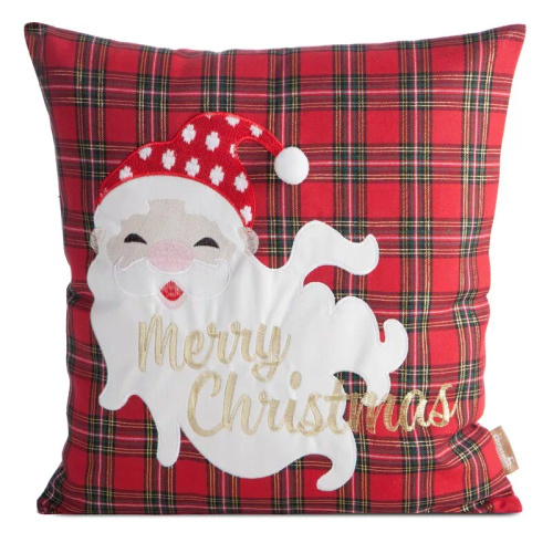 Chp 165 Poszewka świąteczna Eurofirany – czerwona kratka z Mikołajem i napisem