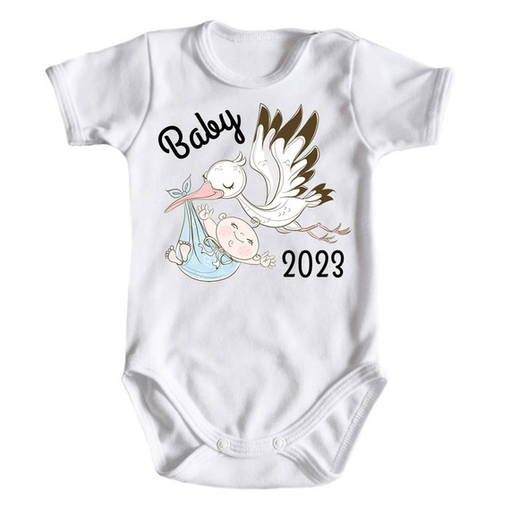 "BABY 2023 born in" Body krótki rękaw Moocha biały