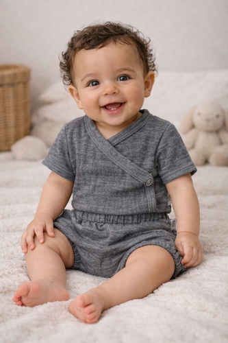 Body muślinowe Just Muslin 03235KN Makoma navy– krótki rękaw, kopertowe, 100% bawełna