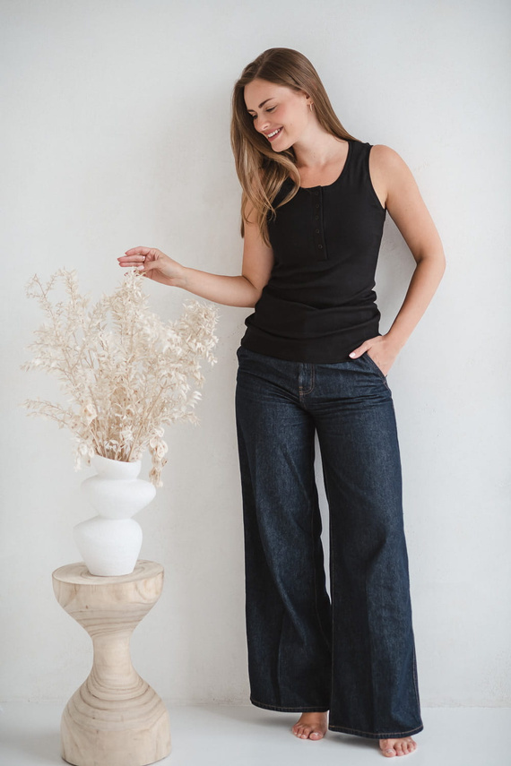 Tummy Koszulka ciążowa i do karmienia – prążkowana, na ramiączkach Milk&Love czarny