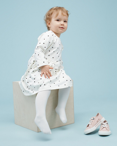 Tres Bien Sukienka z długim rękawem Pinokio - ecru groszki